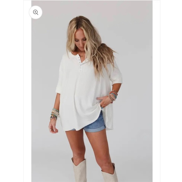 Luci Ribbed Henley Top - Ivory - Picture 6 of 6